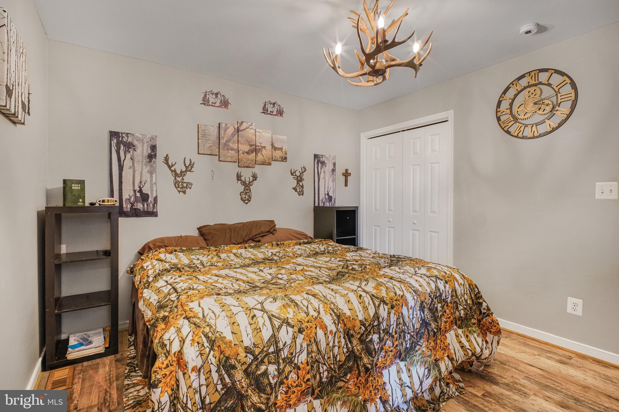 12254 Birkdale Road Ruther Glen, VA 22546 - Photo 16 of 68 a bedroom with a bed and a chandelier