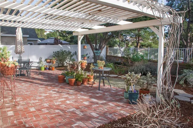 a view of a backyard with sitting area