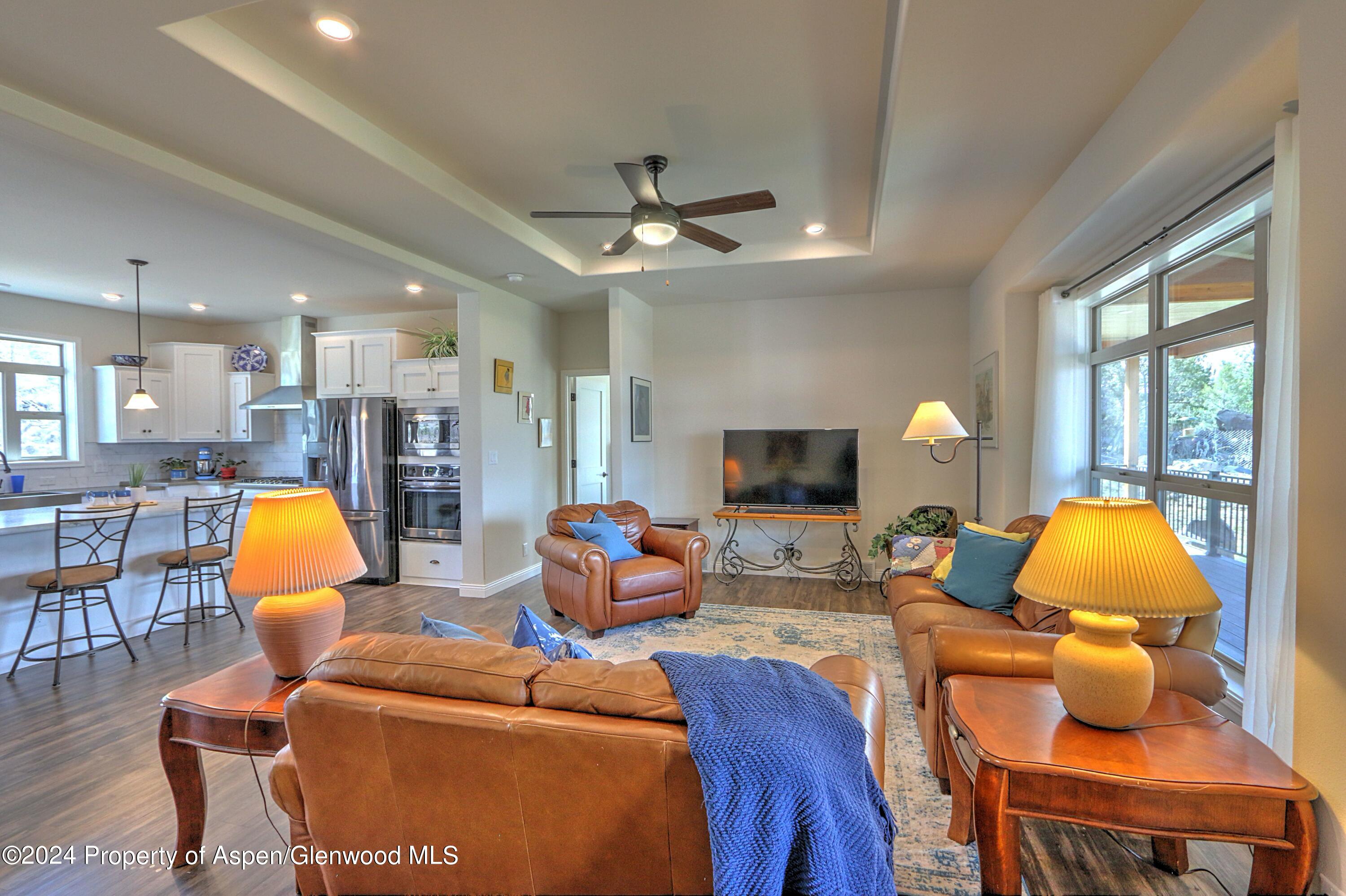 227 Lava Drive El Jebel, CO 81621 - Photo 3 of 38 a living room with furniture a fireplace and a flat screen tv