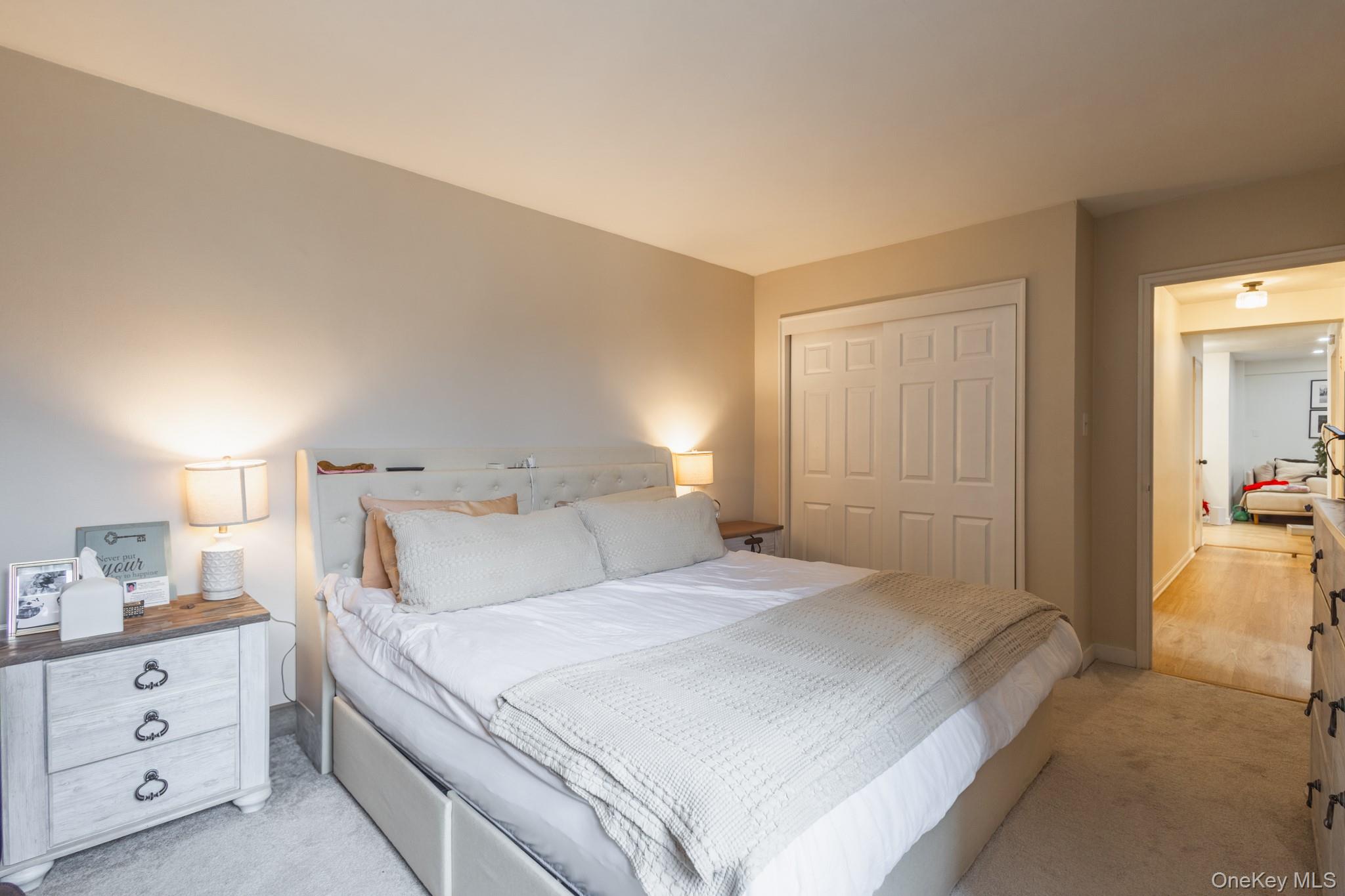 209-25 18th Avenue, Unit 3F Queens, NY 11360 - Photo 15 of 28 a bedroom with a bed and a closet