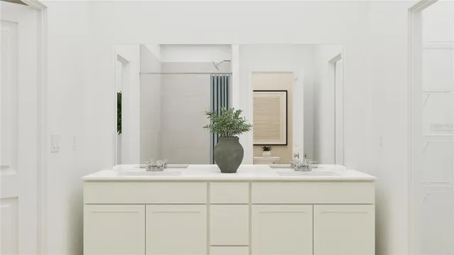 a bathroom with a shower and a toilet