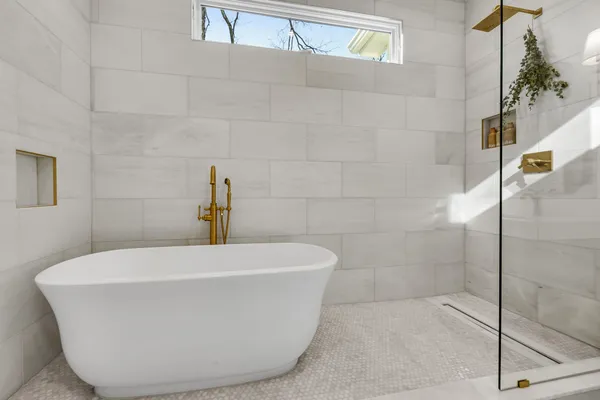 a bathroom with a window