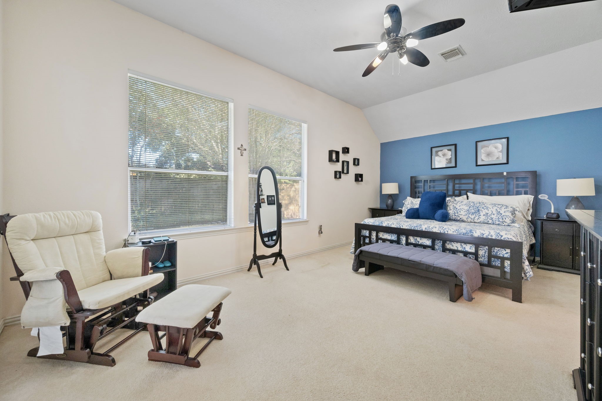 31419 Fountainbrook Park Lane Spring, TX 77386 - Photo 14 of 28 Primary bedroom with ceiling fan, views to the backyard. French doors were installed to the patio.