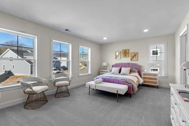 a bedroom with a bed and a couch