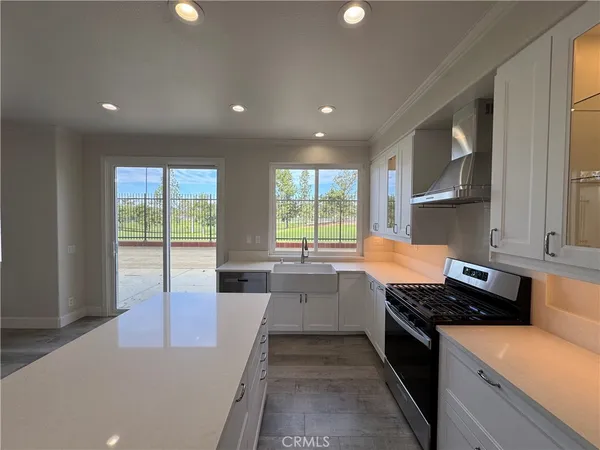 a kitchen with lots of counter top space