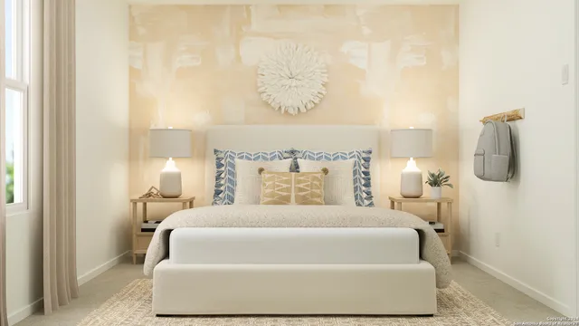 a spacious bedroom with a bed and window