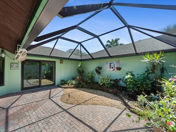a view of a backyard with potted plants