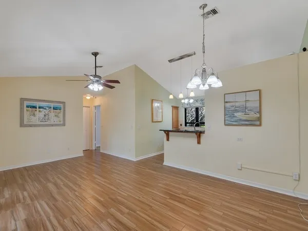 a view of a chandelier in a room