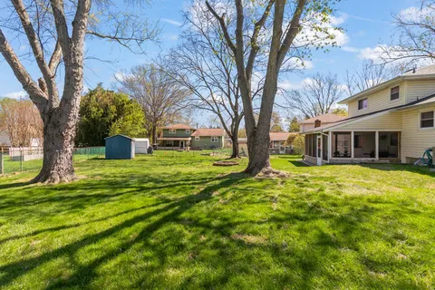 a view of a yard with tree s