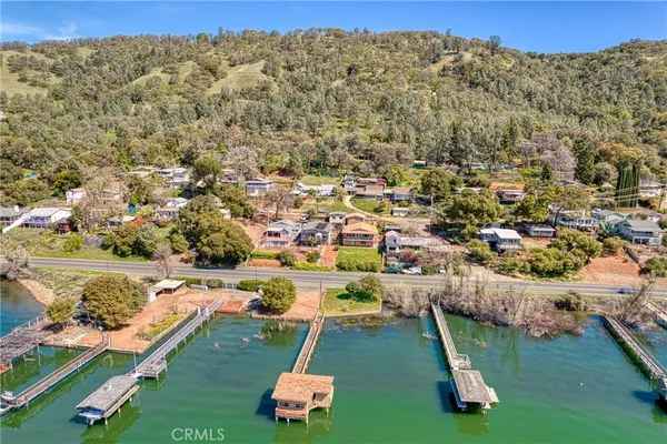 an aerial view of a house with a garden