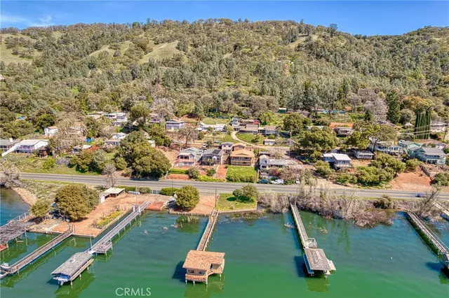 an aerial view of a house with a garden