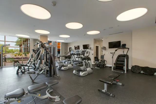 a view of a room with gym equipment