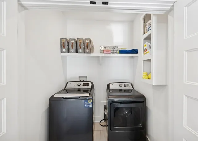 a close view of utility room with washer and dryer