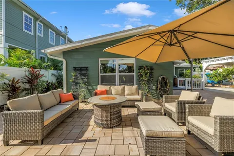 a view of a chairs and table in the patio