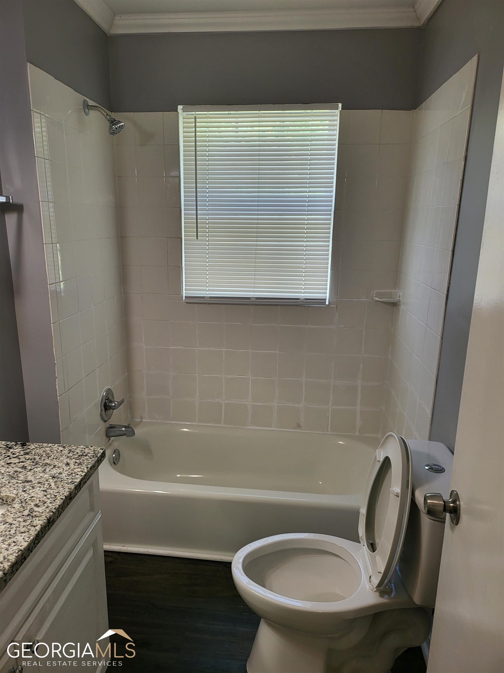 6819 Mark Turner Road Lithia Springs, GA 30122 - Photo 9 of 17 a bathroom with a granite countertop sink toilet and shower