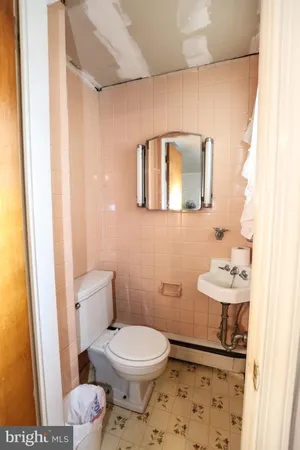 a bathroom with a toilet a sink and a mirror