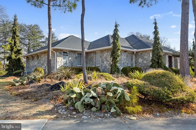 a front view of house with yard and trees around