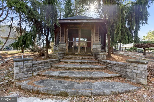 an aerial view of a swimming pool