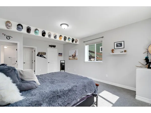 a bedroom with a bed and a cabinets