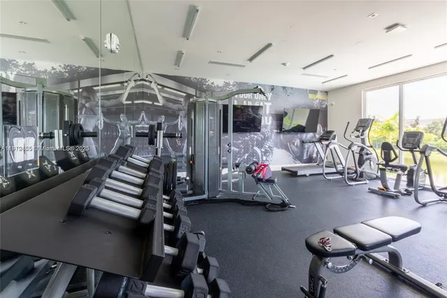 a view of a room with gym equipment