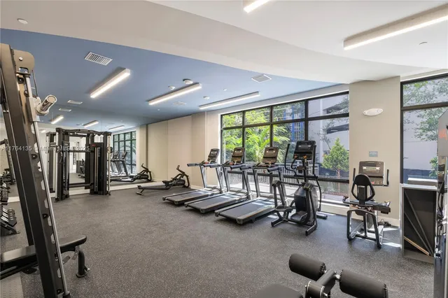 a view of a room with gym equipment