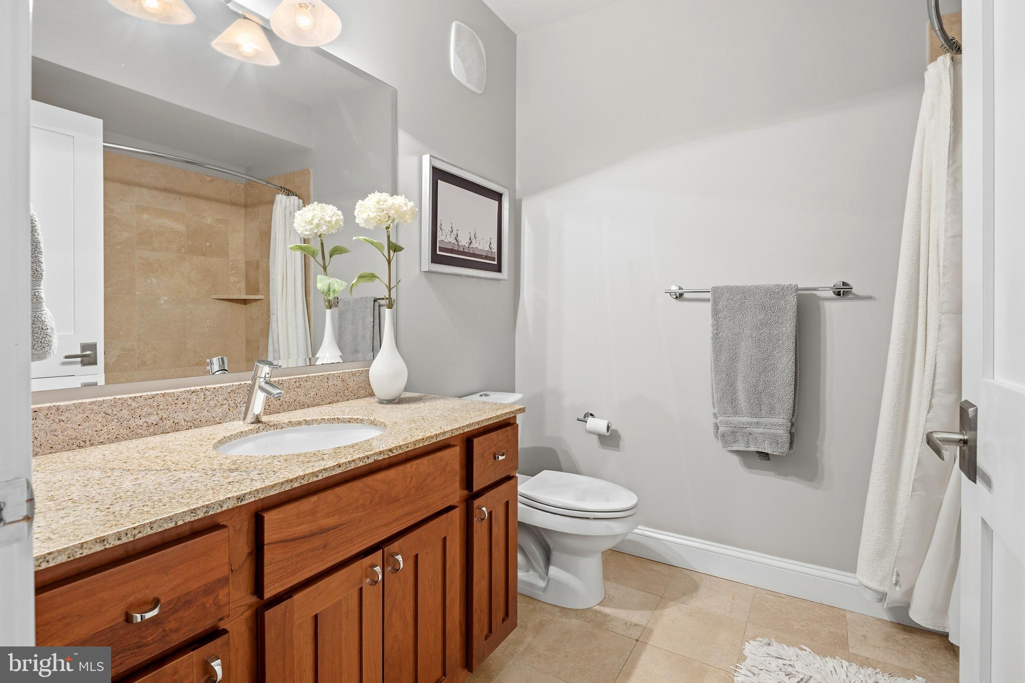 3131 9th Road North, Unit 44 Arlington, VA 22201 - Photo 23 of 33 a bathroom with a granite countertop toilet sink and mirror
