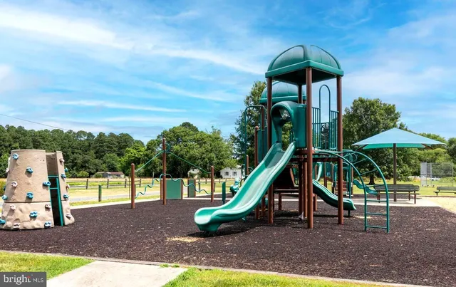 a view of a park with slide