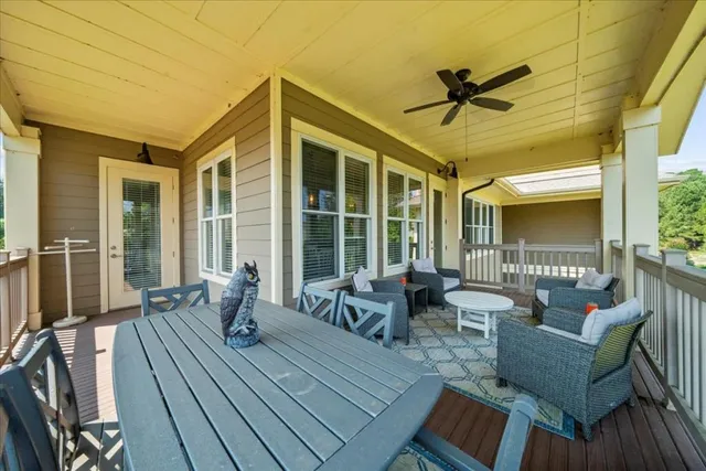 a building outdoor space with patio furniture