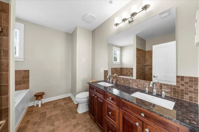 a bathroom with a bathtub