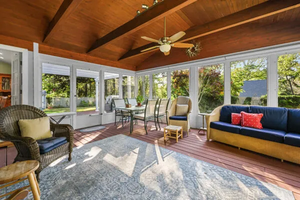 a living room with a large window
