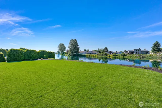 a view of a field of grass and trees