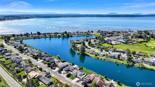 a view of a city and ocean view