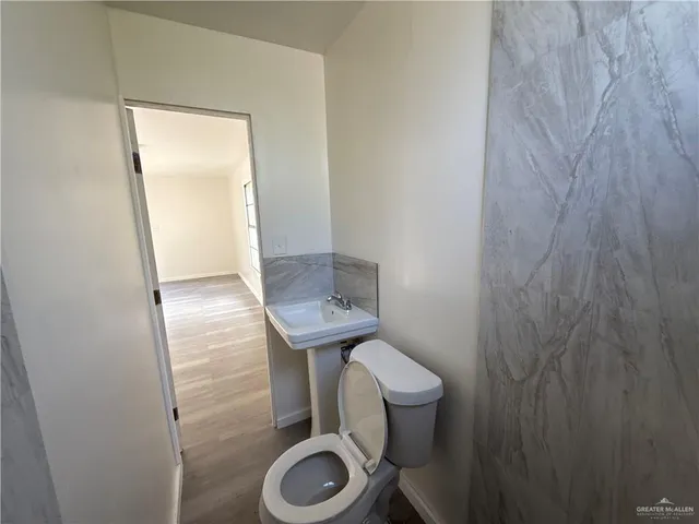 a backyard of a house with plants and large tree