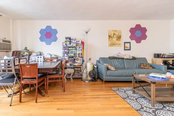 a living room with furniture and a rug