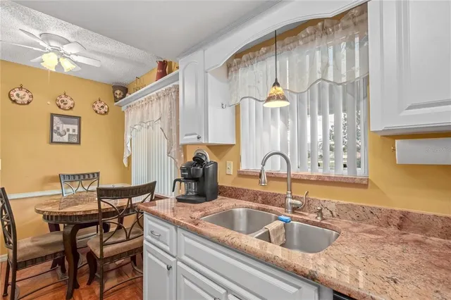 a view of a yard with plants and trees