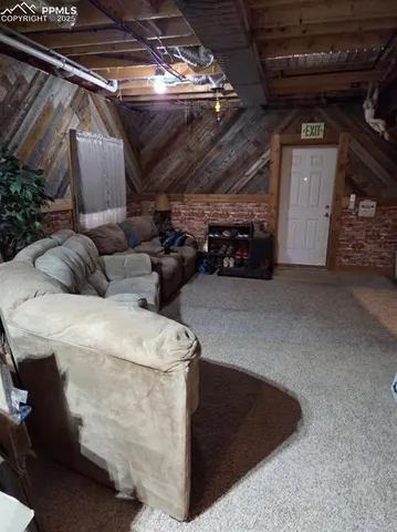 a view of a storage room with furniture