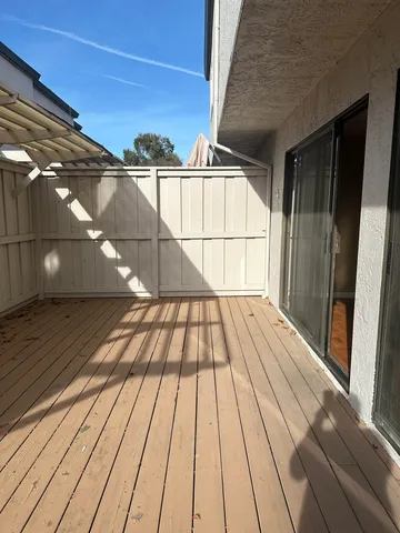 a view of wooden balcony