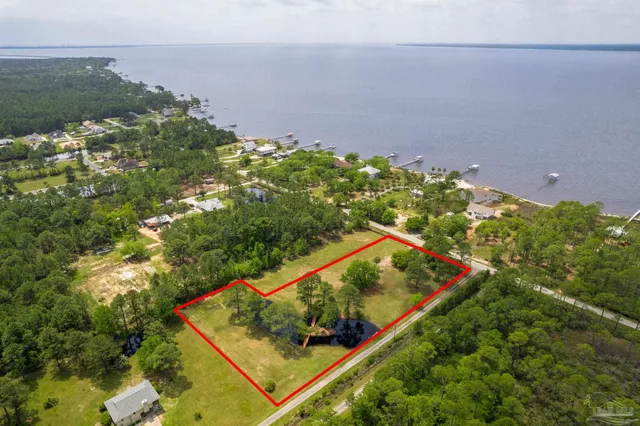 an aerial view of a pool