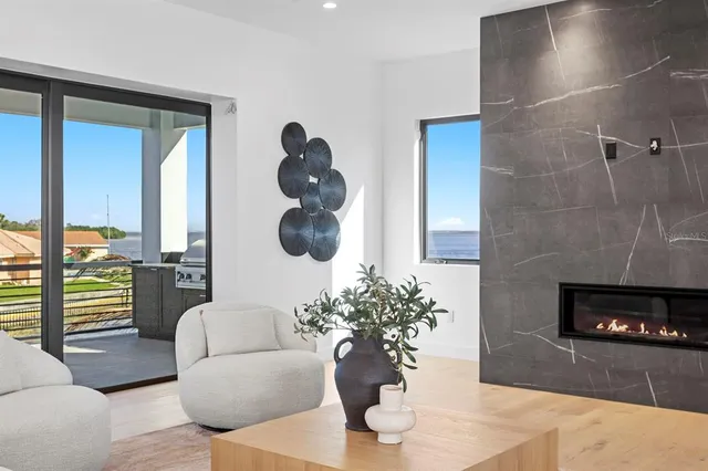 a large white room with a white tub