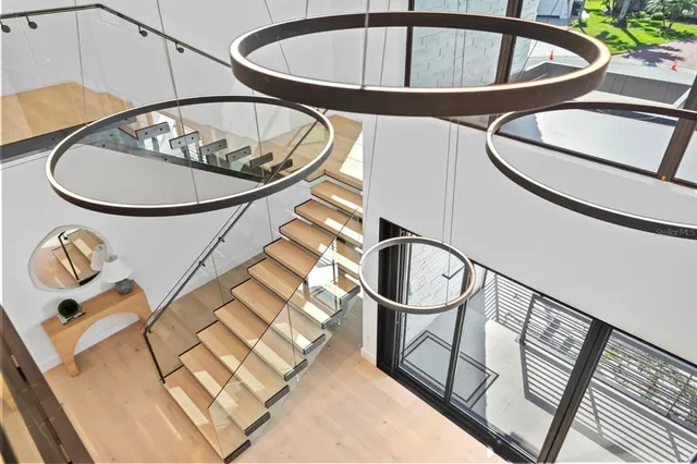 a view of balcony and wooden floor