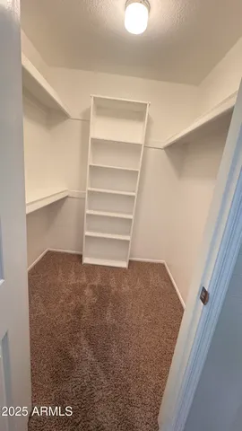 a view of walk in closet with empty racks