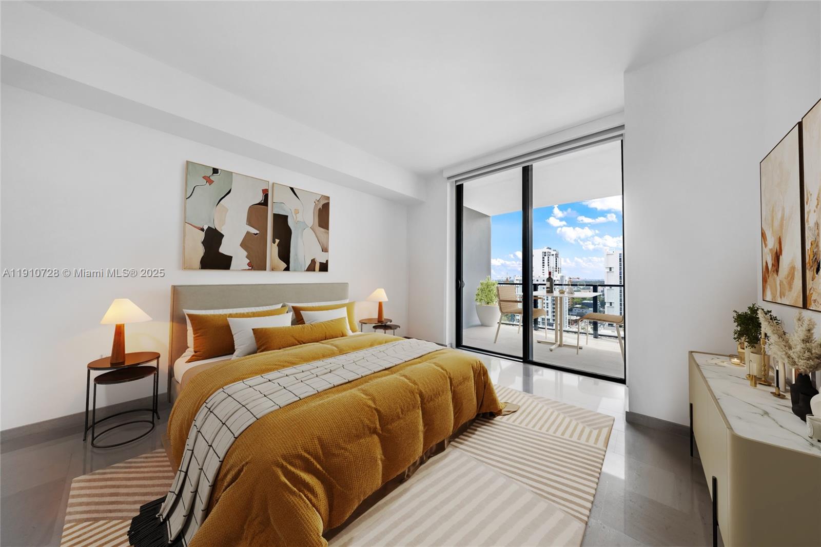 88 Southwest 7th Street, Unit 1004 Miami, FL 33130 - Photo 5 of 40 a bedroom with a large bed and a flat screen tv