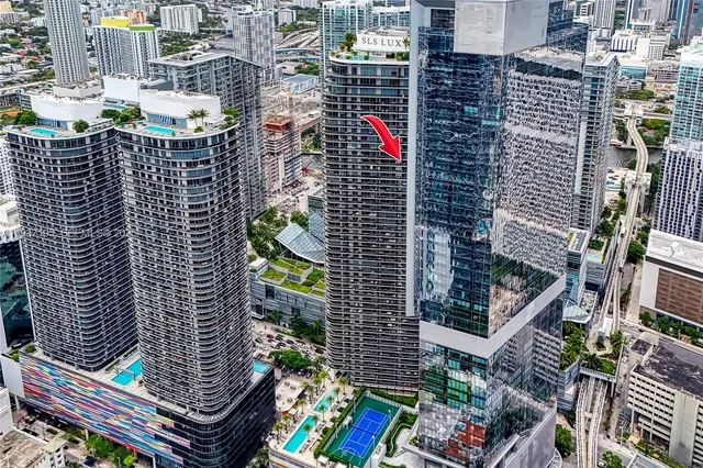 a bird view of building with outdoor space