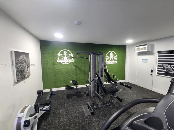 a view of a room with gym equipment