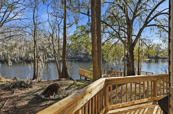 a view of a lake from a house