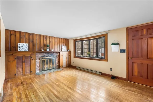 a view of a livingroom with a fireplace