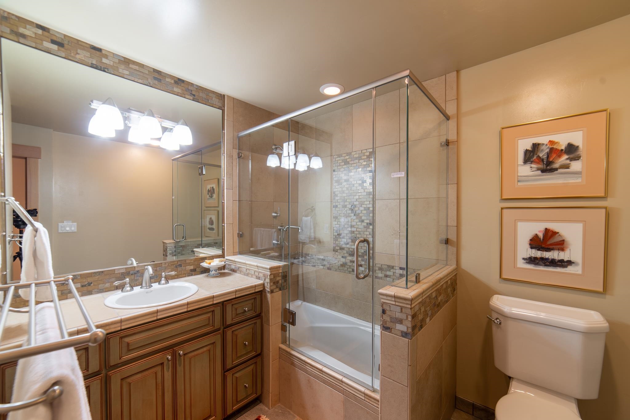 406 Lodgepole Truckee, CA 96161 - Photo 17 of 21 a bathroom with a sink a toilet a shower and a mirror