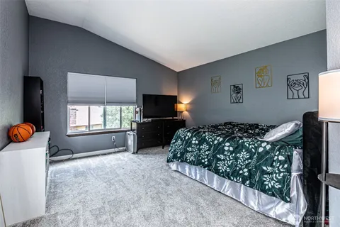 a bed room with a bed and a television