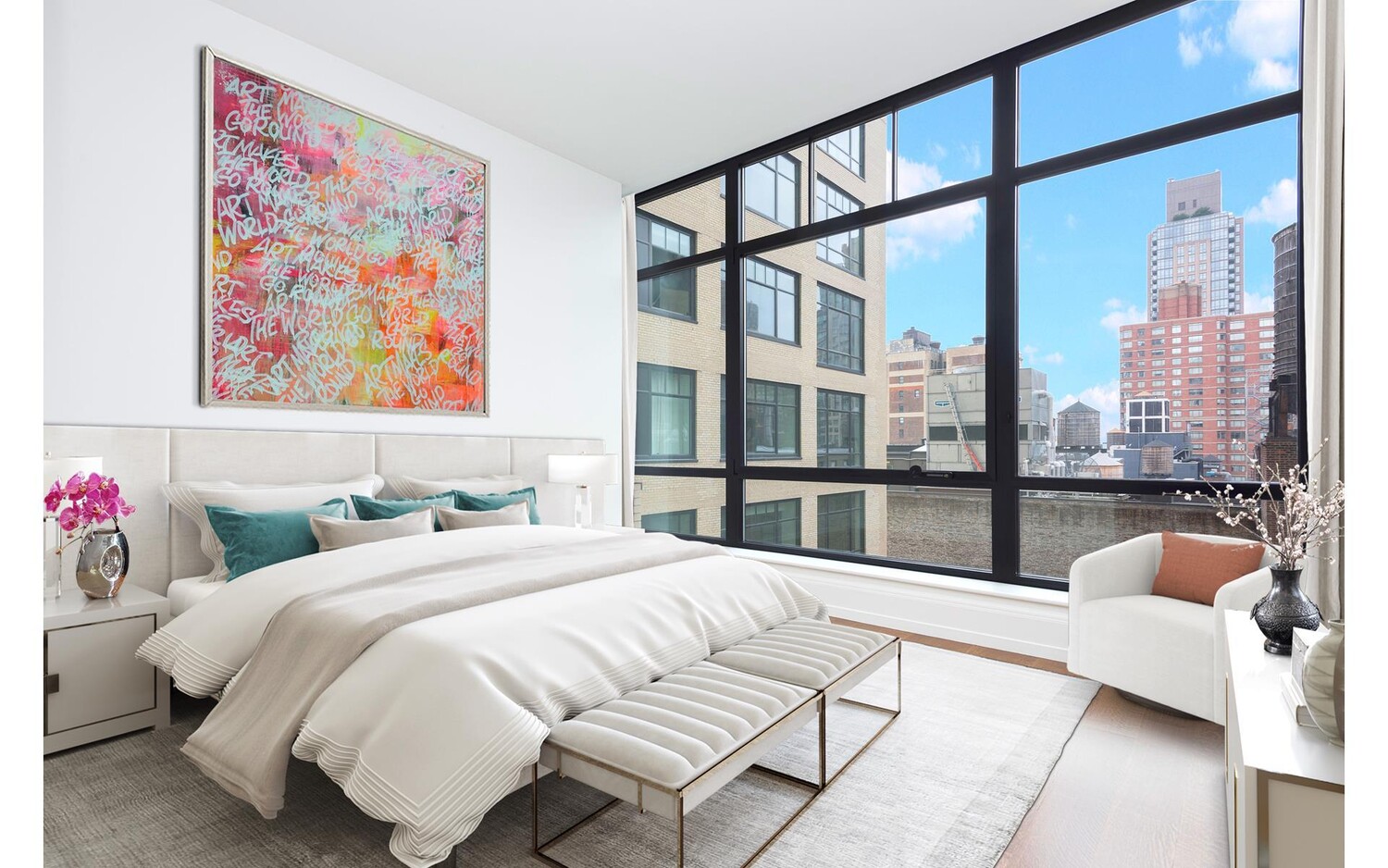 10 Madison Square West, Unit 14F Manhattan, NY 10010 - Photo 6 of 12 a bedroom with a bed and glass window