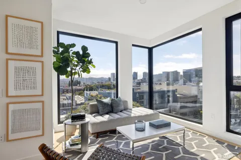 a living room with patio furniture and a potted plant